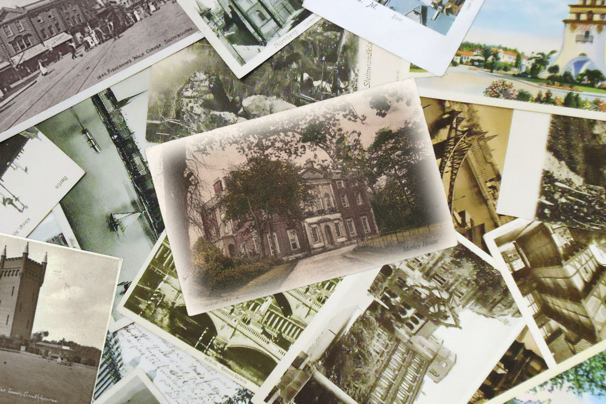  A collage displaying various old black and white photographs of Merley House
