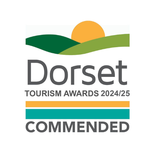 the dorset tourism awards 24/25 logo. Text underneath reads commended