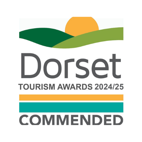 the dorset tourism awards 24/25 logo. Text underneath reads commended